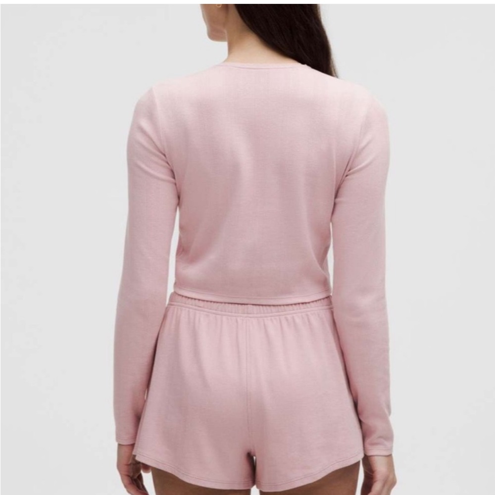 lululemon pointelle cotton cropped button shirt cardigan - Picture 2 of 5